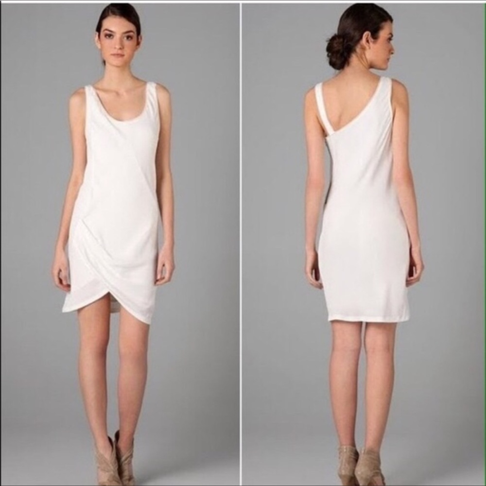 Helmut Lang Relic Side Twist Zipper Mini Dress 4 Silk Off White Chiffon
